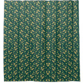 Vibrant Green Pattern with Yellow Flowers & Leaves シャワーカーテン (正面)