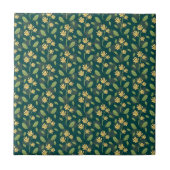 Vibrant Green Pattern with Yellow Flowers & Leaves タイル (正面)