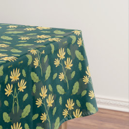 Vibrant Green Pattern with Yellow Flowers & Leaves テーブルクロス