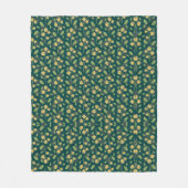Vibrant Green Pattern with Yellow Flowers & Leaves フリースブランケット (正面)