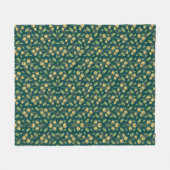 Vibrant Green Pattern with Yellow Flowers & Leaves フリースブランケット (正面(横))