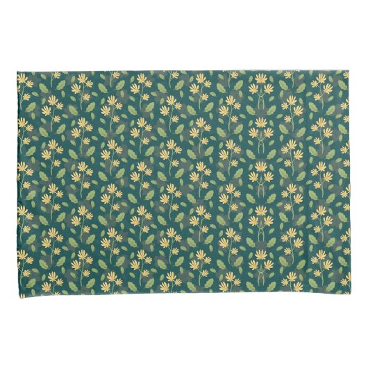 Vibrant Green Pattern with Yellow Flowers & Leaves 枕カバー (正面右)