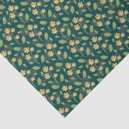 Vibrant Green Pattern with Yellow Flowers & Leaves 薄葉紙 (詳細)