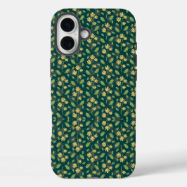Vibrant Green Pattern with Yellow Flowers & Leaves iPhone 16 Plusケース