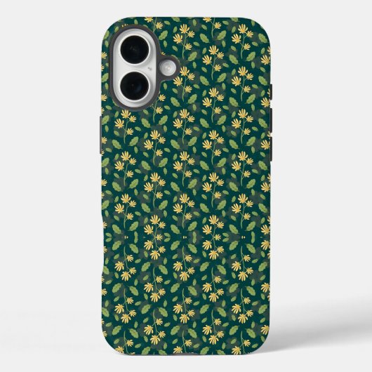 Vibrant Green Pattern with Yellow Flowers & Leaves Case-Mate iPhoneケース (裏面)