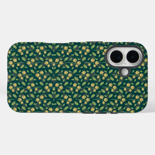 Vibrant Green Pattern with Yellow Flowers & Leaves Case-Mate iPhoneケース (裏面 (横))