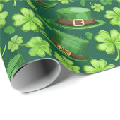 Vibrant Green Shamrock Leprechaun Pattern Art ラッピングペーパー (ロールコーナー)