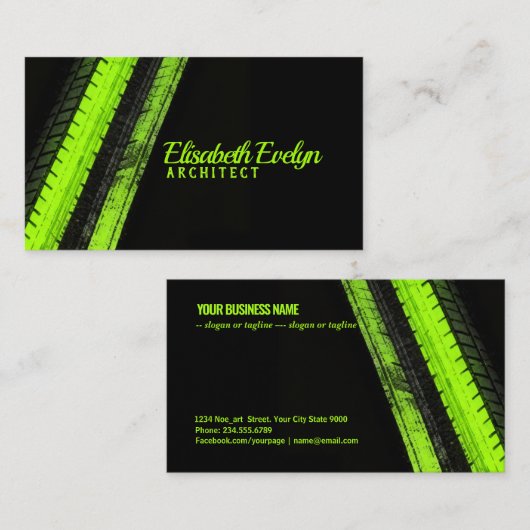 Vibrant Green Trails on Dark Canvas 名刺 (正面/裏面)