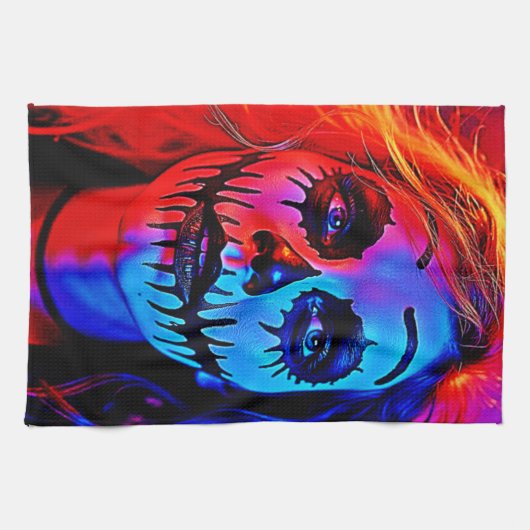 Vibrant Halloween Makeup Art キッチンタオル (横)