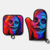 Vibrant Halloween Makeup Art 鍋つかみ&鍋敷きセット (正面)