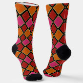 Vibrant Harlequin Diamond Pattern in Red, Orange,  ソックス (傾斜あり)