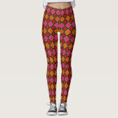 Vibrant Harlequin Diamond Pattern in Red, Orange, レギンス (正面)