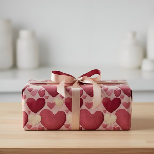 Vibrant Heart Pattern Wrapping Paper - Pink, Red,  ラッピングペーパー