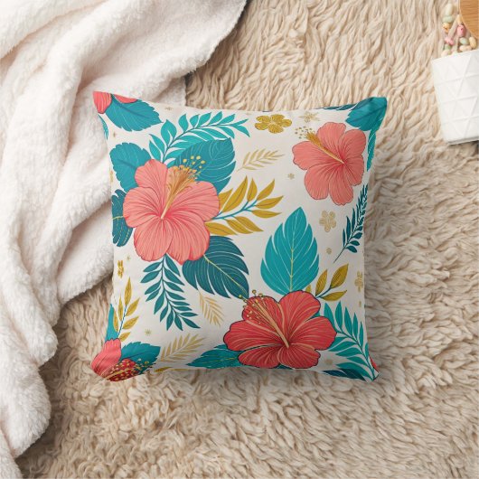 Vibrant Hibiscus Floral クッション (ブランケット)