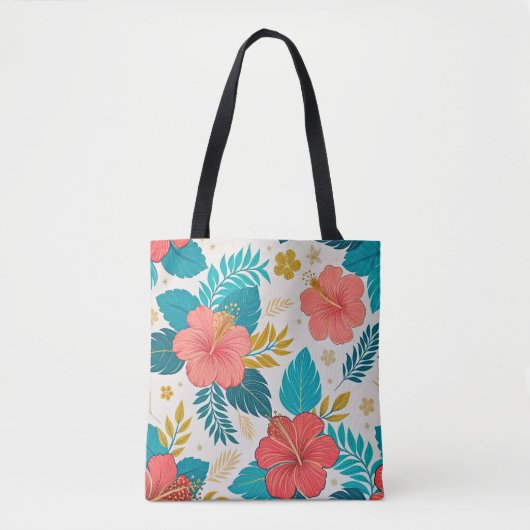 Vibrant Hibiscus Floral トートバッグ (正面)