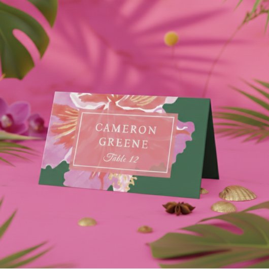 Vibrant Hibiscus Tropical Wedding Place Card プレイスカード