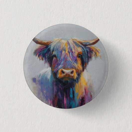 Vibrant Highland Coo Badge - Highland Cow Button 缶バッジ (正面)