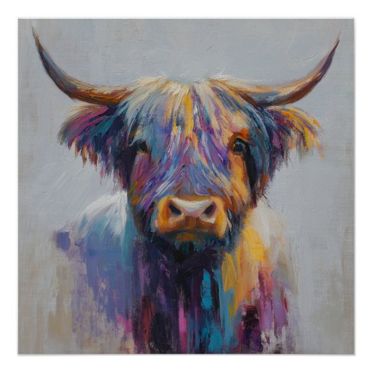 Vibrant Highland Cow Wall Art Print ポスター (正面)