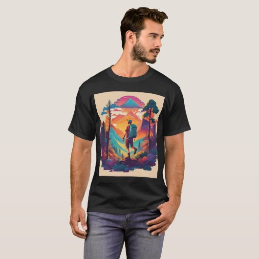 Vibrant Hiker in a Sunset Forest Tシャツ (正面フル)