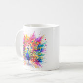 Vibrant Holi Peacock Watercolor Art Coffee Mug コーヒーマグカップ (正面左)