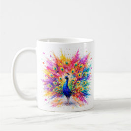 Vibrant Holi Peacock Watercolor Art Coffee Mug コーヒーマグカップ