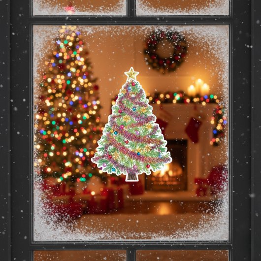 Vibrant Holiday Christmas Tree Window Cling ウィンドウサイン