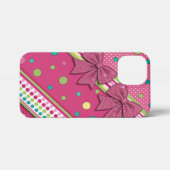 Vibrant Hot Pink Green Stripes Polka Dots Glitter  iPhoneケース (裏面横)