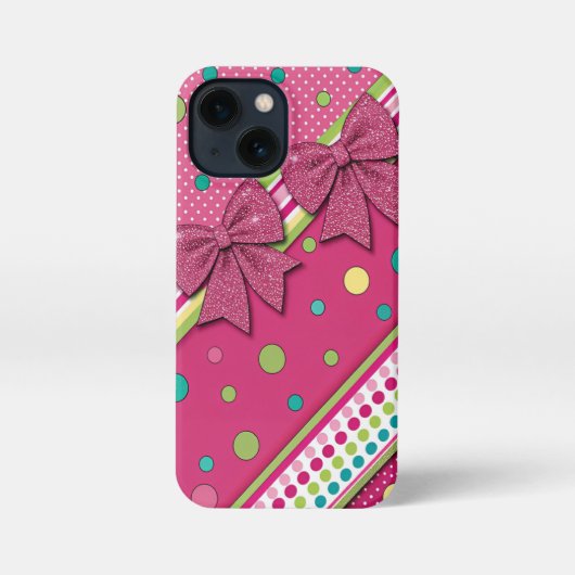 Vibrant Hot Pink Green Stripes Polka Dots Glitter  iPhoneケース (裏面)