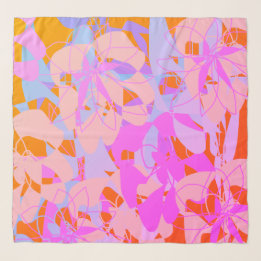 Vibrant Hot Pink Red Floral Feminine Chiffon Scarf スカーフ