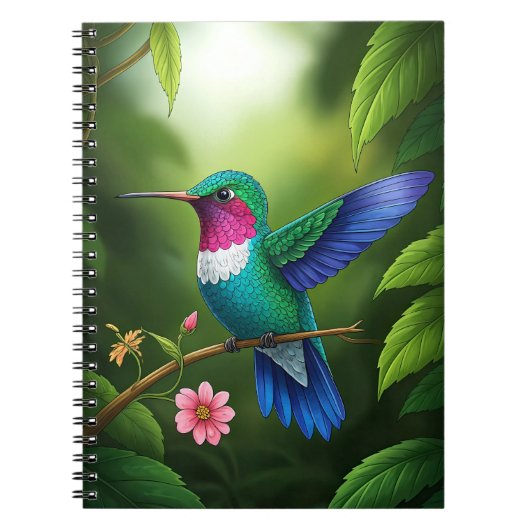 Vibrant Hummingbird Among Leaves ノートブック (正面)