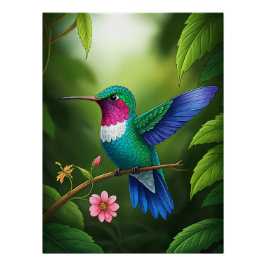 Vibrant Hummingbird Among Leaves ポスター