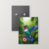Vibrant Hummingbird Among Leaves 缶バッジ (正面/裏面)