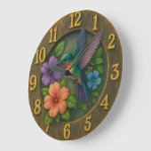 Vibrant hummingbird garden clock with floral detai ラージ壁時計 (傾斜)