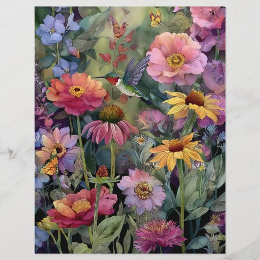 VIBRANT HUMMINGBIRD GARDEN SCRAPBOOK PAPER (正面)