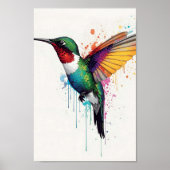 Vibrant Hummingbird Watercolor Splash ポスター (正面)
