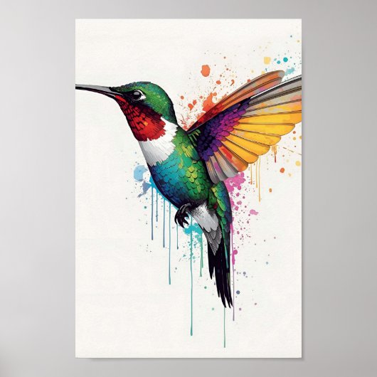 Vibrant Hummingbird Watercolor Splash ポスター (正面)