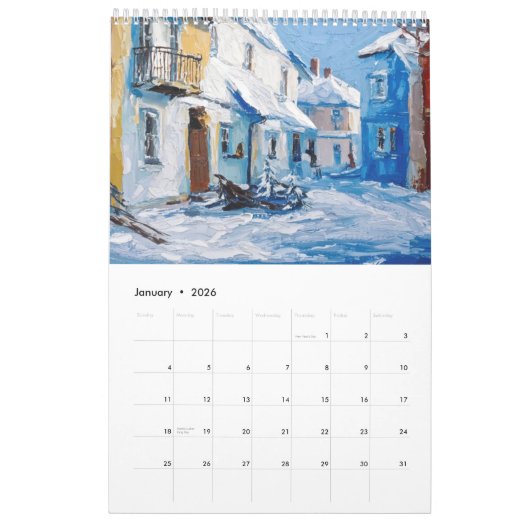 Vibrant Impasto Art Calendar 2026 カレンダー (1月 2026)