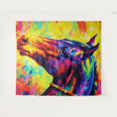 Vibrant Impasto Horse Portrait Colorful Wild タペストリー (正面(横))
