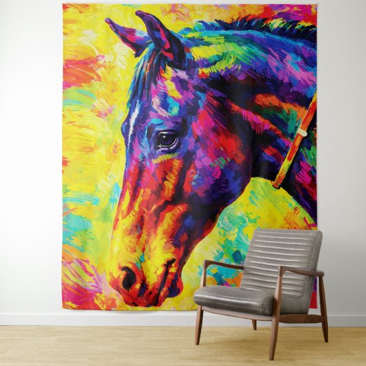Vibrant Impasto Horse Portrait Colorful Wild タペストリー (インサイチュ)