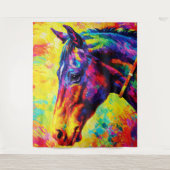 Vibrant Impasto Horse Portrait Colorful Wild タペストリー (正面)