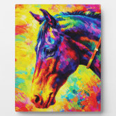 Vibrant Impasto Horse Portrait Colorful Wild フォトプラーク (正面)