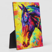 Vibrant Impasto Horse Portrait Colorful Wild フォトプラーク (側面)