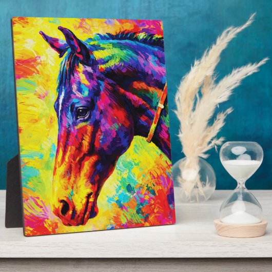 Vibrant Impasto Horse Portrait Colorful Wild フォトプラーク (側面)