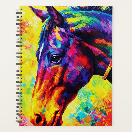 Vibrant Impasto Horse Portrait Colorful Wild プランナー手帳 (正面)