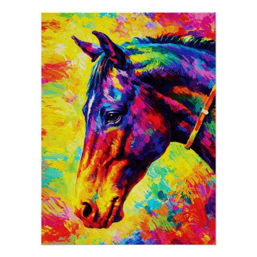 Vibrant Impasto Horse Portrait Colorful Wild ポスター (正面)
