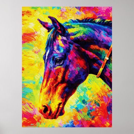 Vibrant Impasto Horse Portrait Colorful Wild ポスター (正面)