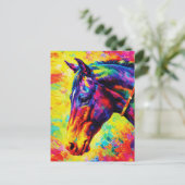 Vibrant Impasto Horse Portrait Colorful Wild ポストカード (スタンド正面)