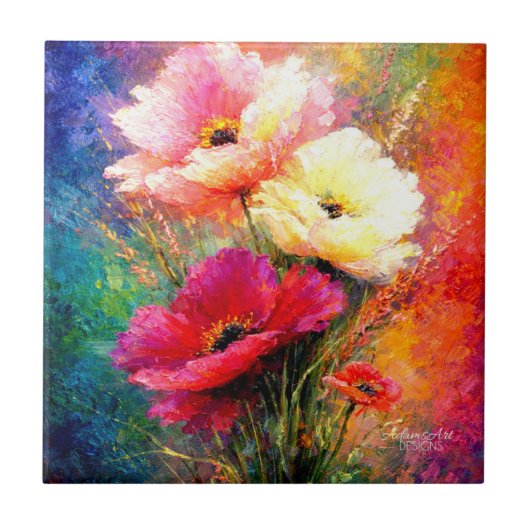 Vibrant Impressionist Poppy Flowers タイル (正面)