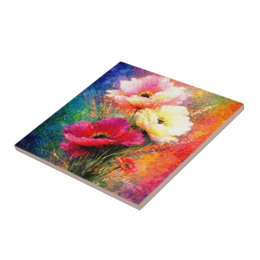 Vibrant Impressionist Poppy Flowers タイル (側面)
