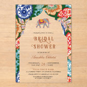 Vibrant Indian Folk Art Elephant Bridal Shower アクリル招待状 (正面)